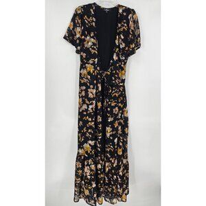 Lulu's Lean On Me Black Mutli Print Wrap Maxi Dress Sz M Abstract Yellow Print